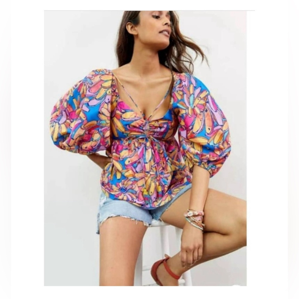 FARM FOR RIO ANTHROPOLOGIE Floral Top Blouse Size M